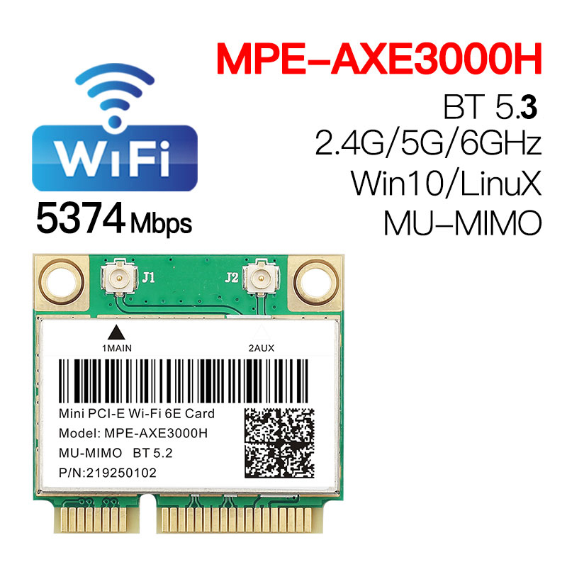 Wifi 6E Adapter 5374Mbps Bluetooth 5.3 Mini PCI-E Intel AX210 Chip 2.4G/5G/6G For Laptops Desktop