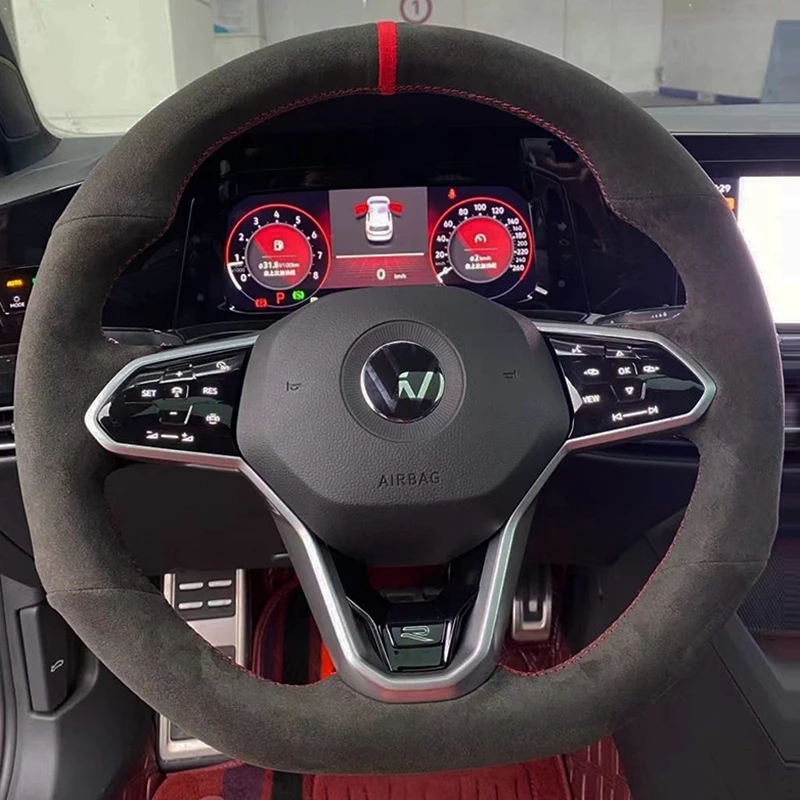Car Steering Wheel Cover Suede For Volkswagen VW Atlas Golf 8 Mk8 Jetta Passat B9 Tiguan Sharan Steering-Wheel Cover Wrap