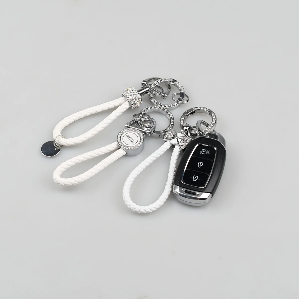 Luxury Car Diamond Keychain Keyring Holder Anti-lost Keychain Car Key Ring Chain Holder Phone Number Tag Keyring Auto Accessorie