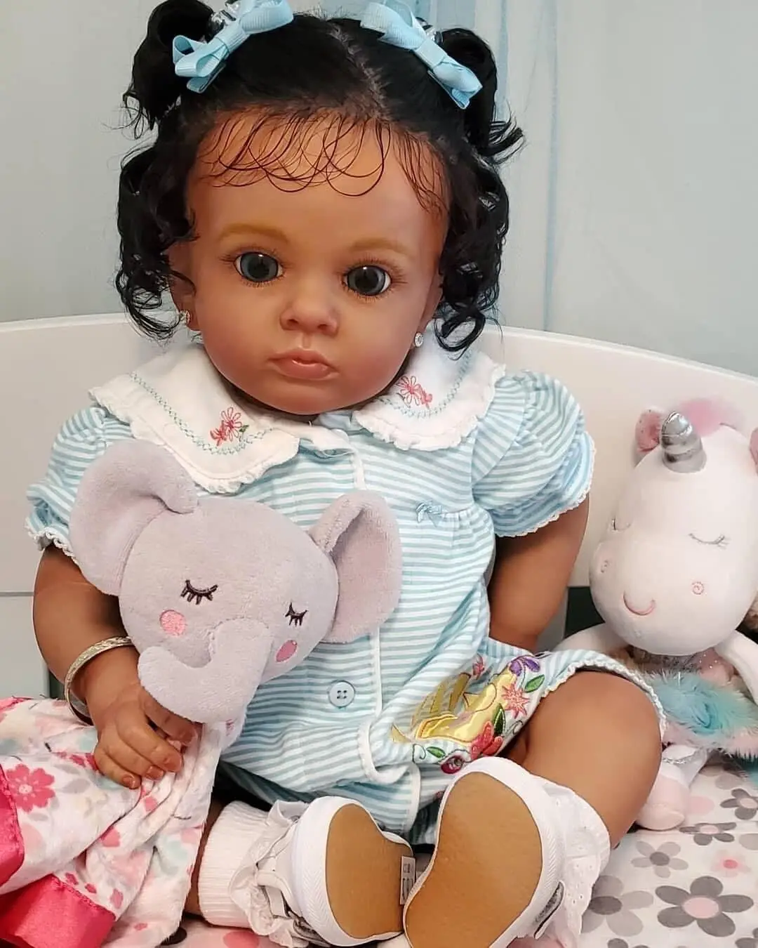 NPK 60CM Reborn Toddler Tutti in Dark Brown Skin Baby Girl Doll Lifelike Soft Touch High Quality 3D Skin Art Doll
