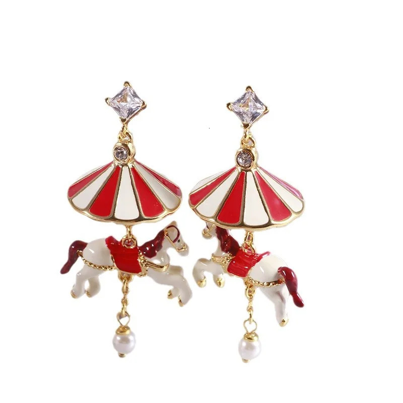 Trend Classic Hand drawn Enamel Carousel Pendant Earrings Christmas and Year Collection Fun Creative Charm Tassel Earrings 241031
