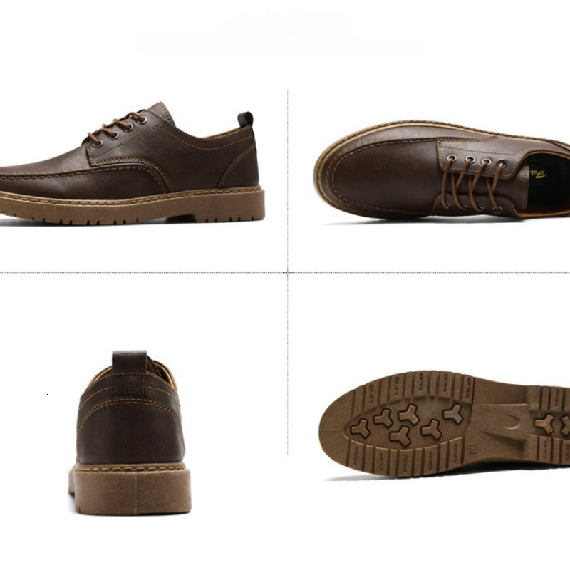 Round Head Leather Business Dress Handmade Casual Shoes Lace-up Footwear Men Platform Moccasins Slip-on Loafers 11802