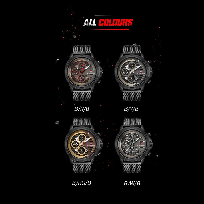 NAVIFORCE Sport Military Watches Mens Waterproof Steel Strap Mens Wrist Watch Casual Luminous Male Clock Relogios Masculino