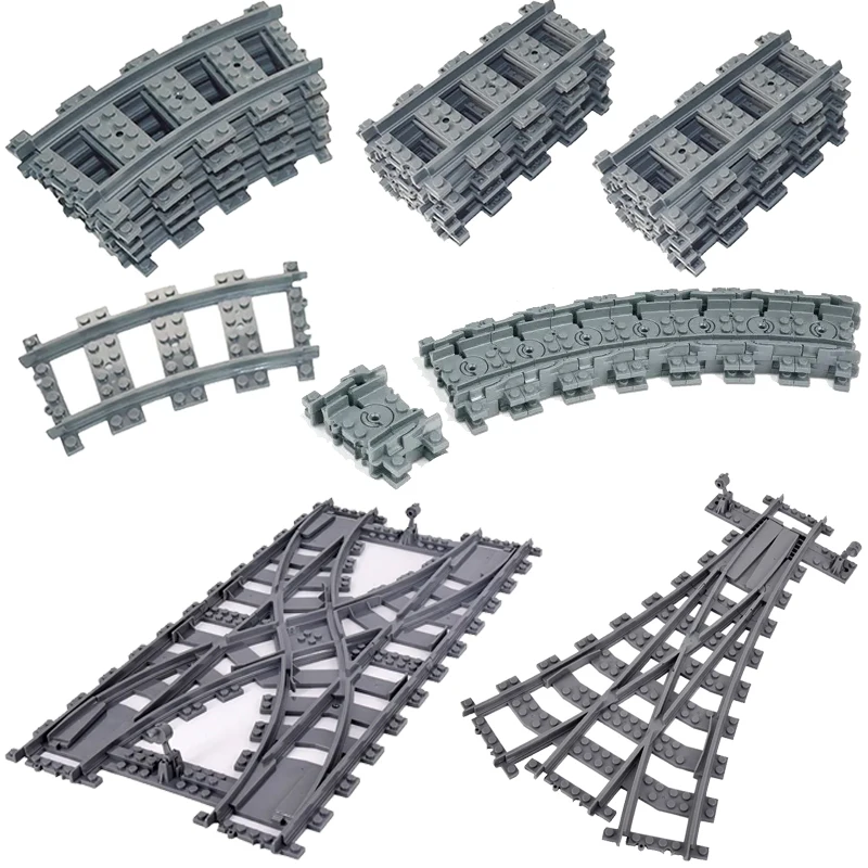 NEW City Trains Flexible Tracks Soft Straight Curved Rails Switch Building Block Creative Models Railways Toys For Kids Gifts