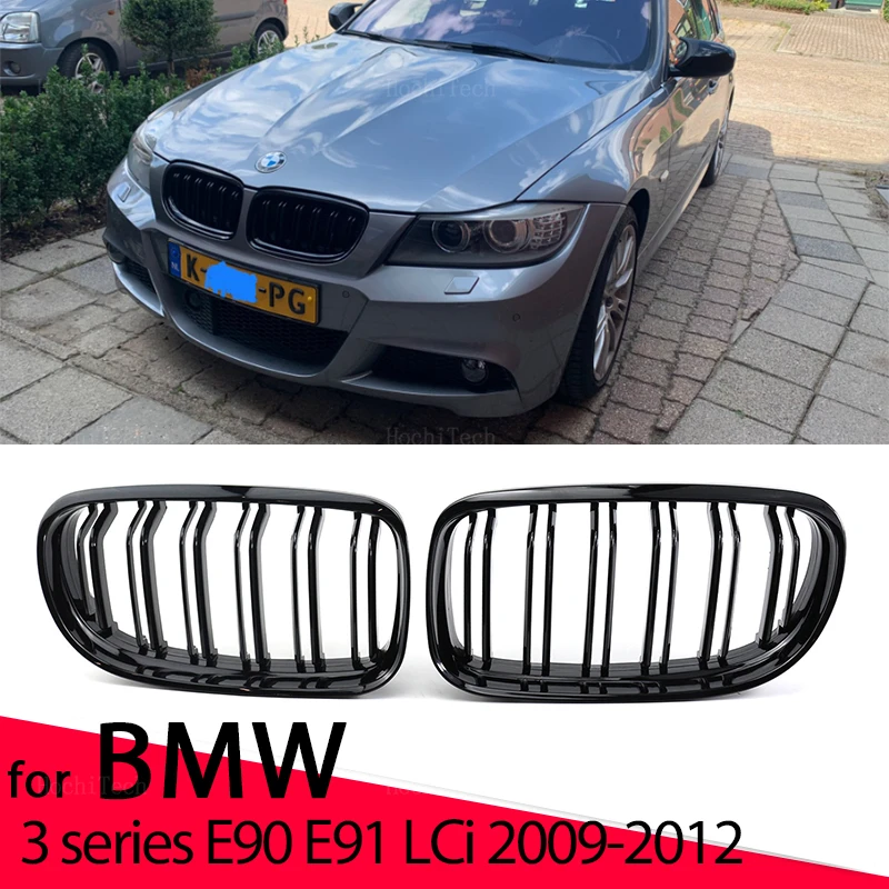 New Look Car Grille Grill Front Kidney Glossy 2 Line Double Slat For BMW 3 Series E90 E91 LCi 2009 2010 2011 2012 Car Styling