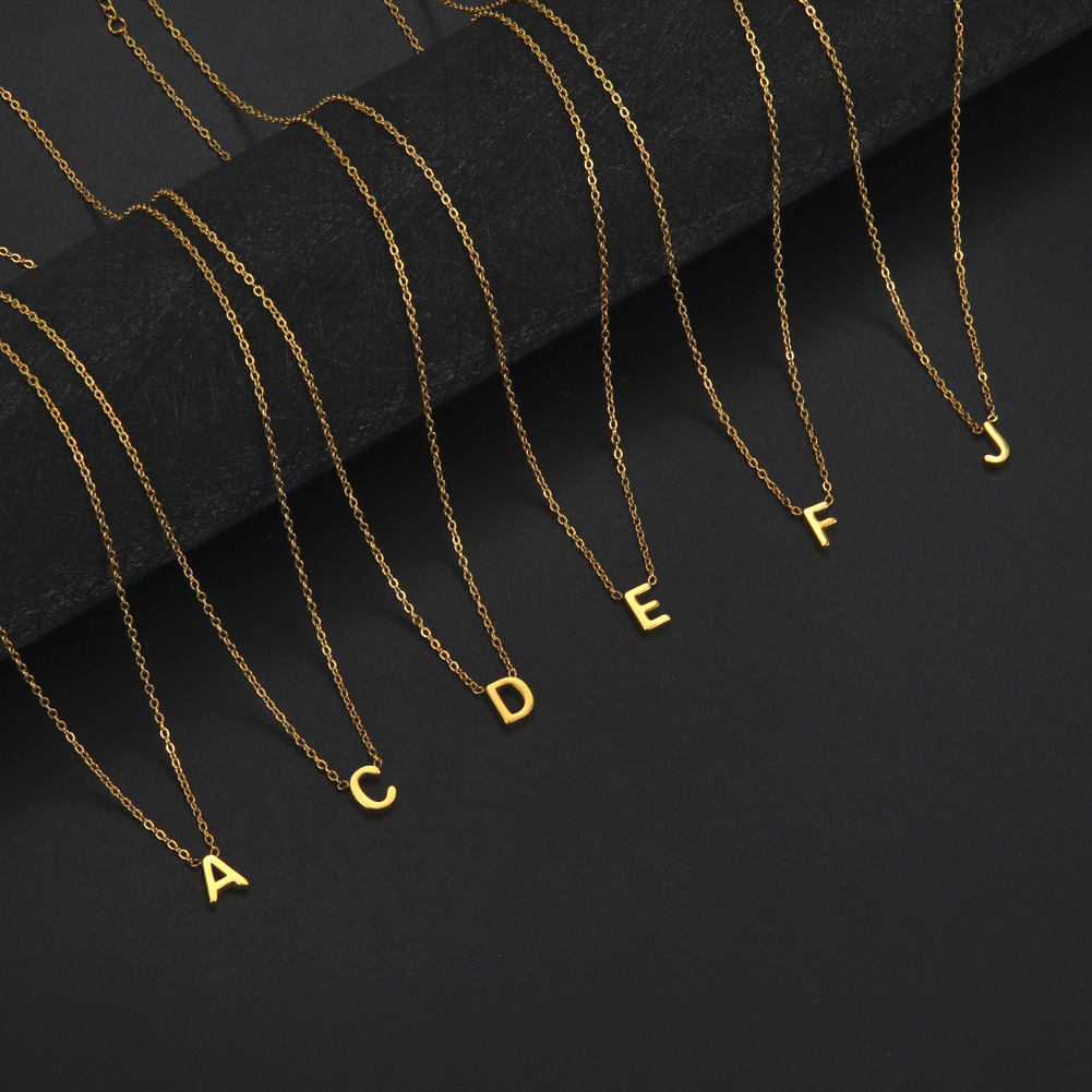 18K Real Gold Plated Stainless Steel Alphabet Pendent Necklace Lovers Couple Initial English Leter Necklaces for Women Bride Party Birthday Wedding Je