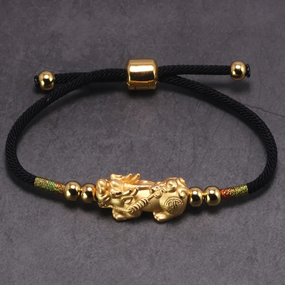 Lucky Red Rope Bracelets 999 Sterling Silver Pixiu Gold Color Tibetan Buddhist Knots Adjustable Charm Bracelet For Women Men