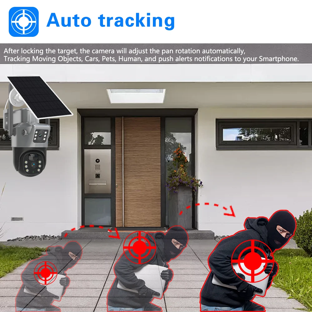 V380 Pro 4K 8MP 4G Dual Lens PTZ Solar Camera Black Dual Screens PIR Human Tracking Outdoor Security CCTV Surveillance IP Camera