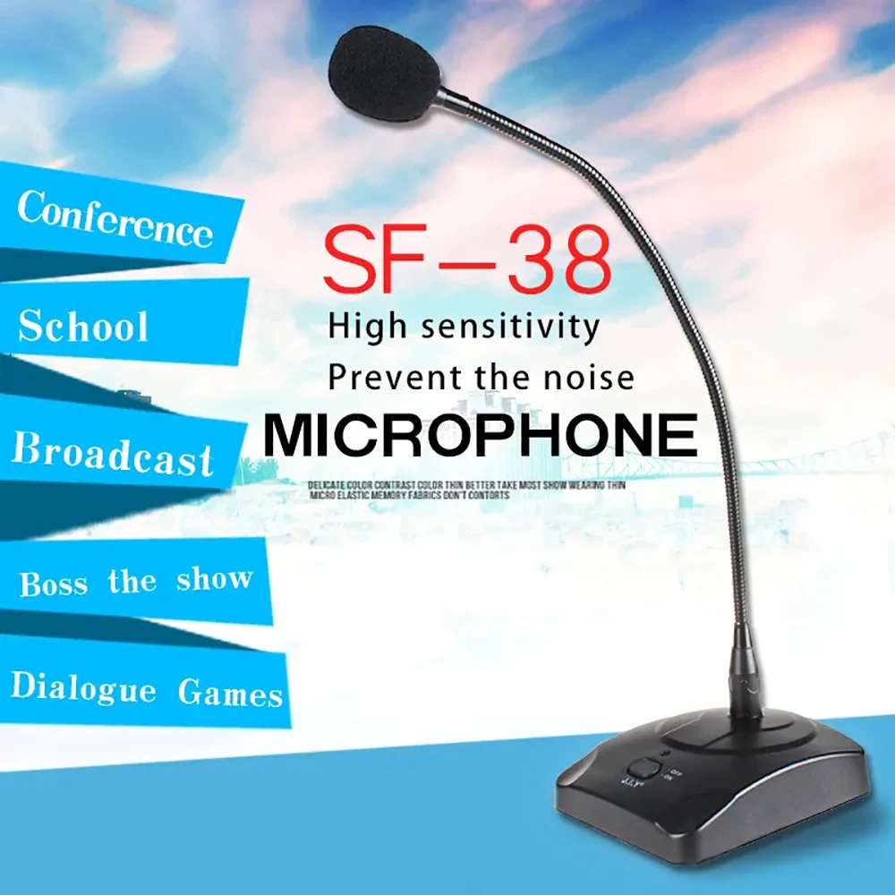 HD Gooseneck Microphone Professional Conference Center Mic Capacitive Broadcasting Flexible High Sensitivity Wired 6.35mm Plug