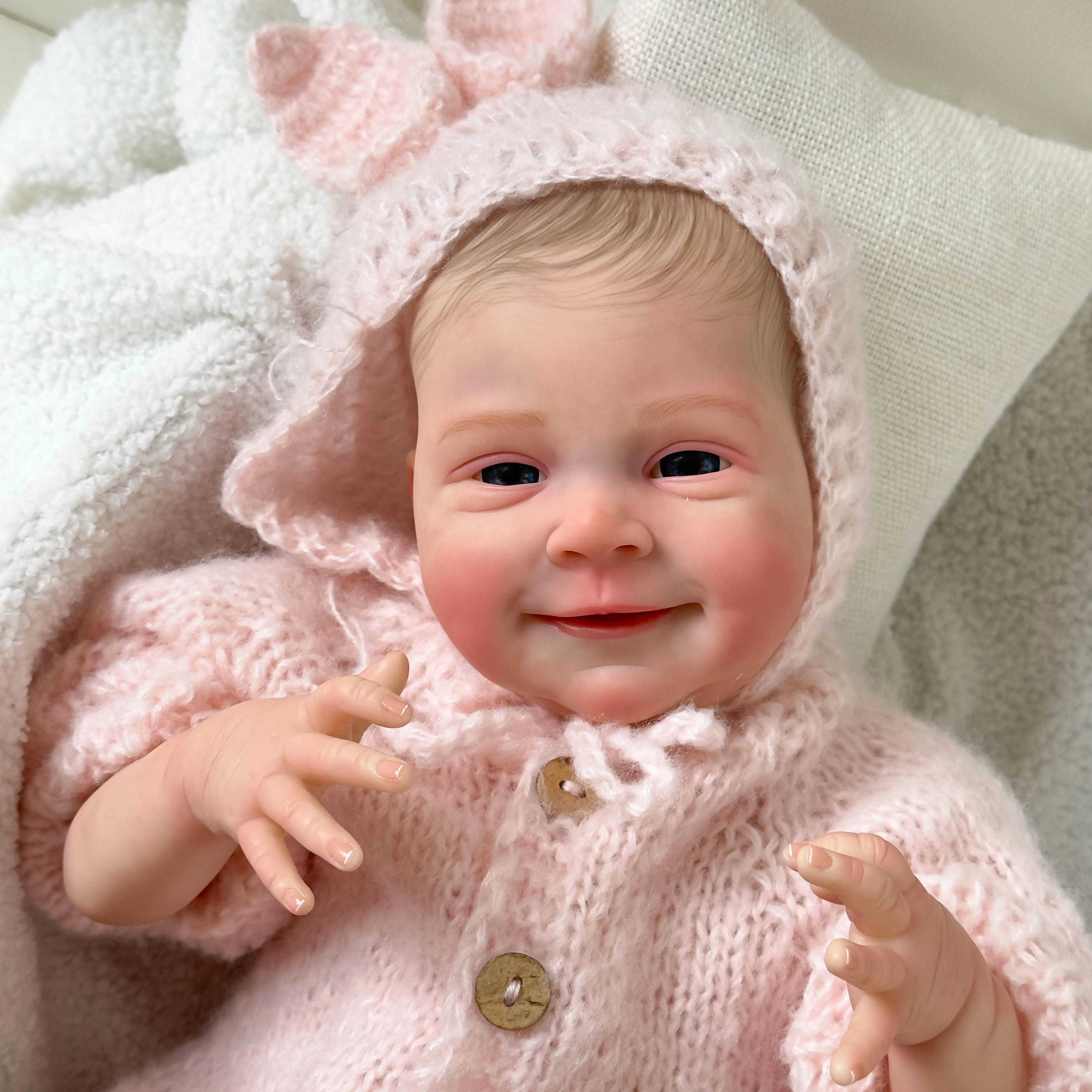 NPK 19inch Sebastia Reborn Baby Doll Already Painted Finished Awake Newborn Baby Size 3D Skin Visible Veins Collectible Art Doll