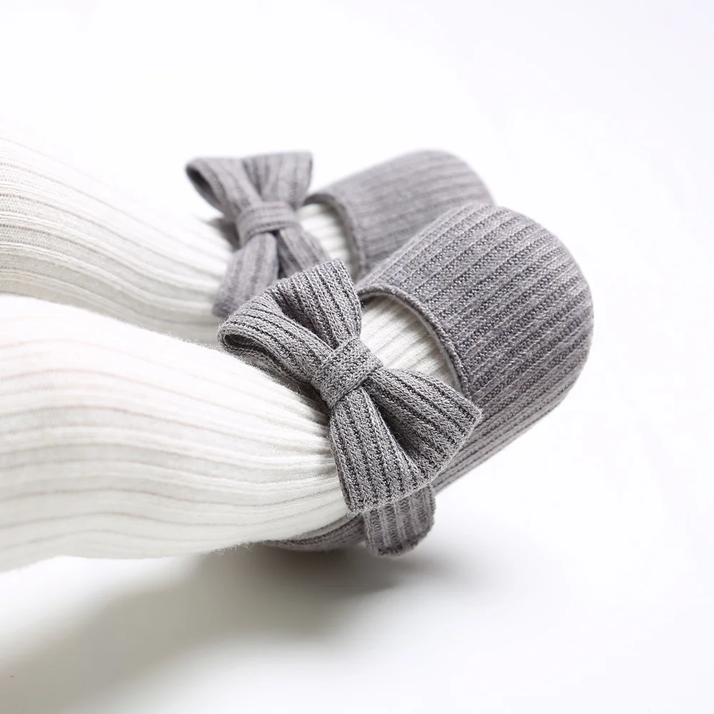 Baby Girl Shoes Knitted Knitting Soft Soles Non-slip Pink Flowers Bow Tie Infant Newborns Crib First Walkers Toddler Girl Shoes