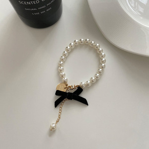 High-quality Luxury Pearl Bracelet Hepburn Style Black Bow Pearl Bracelet Necklace French Retro Jewelry Accessories for Women