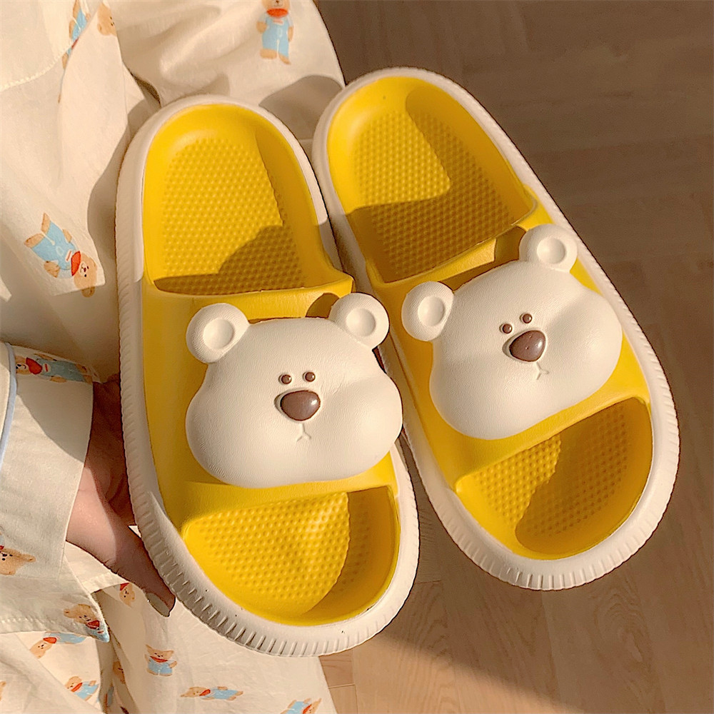 Soft bottom home summer slippers female cartoon slippers three-dimensional soft cute bear indoor street sandals girl slippers