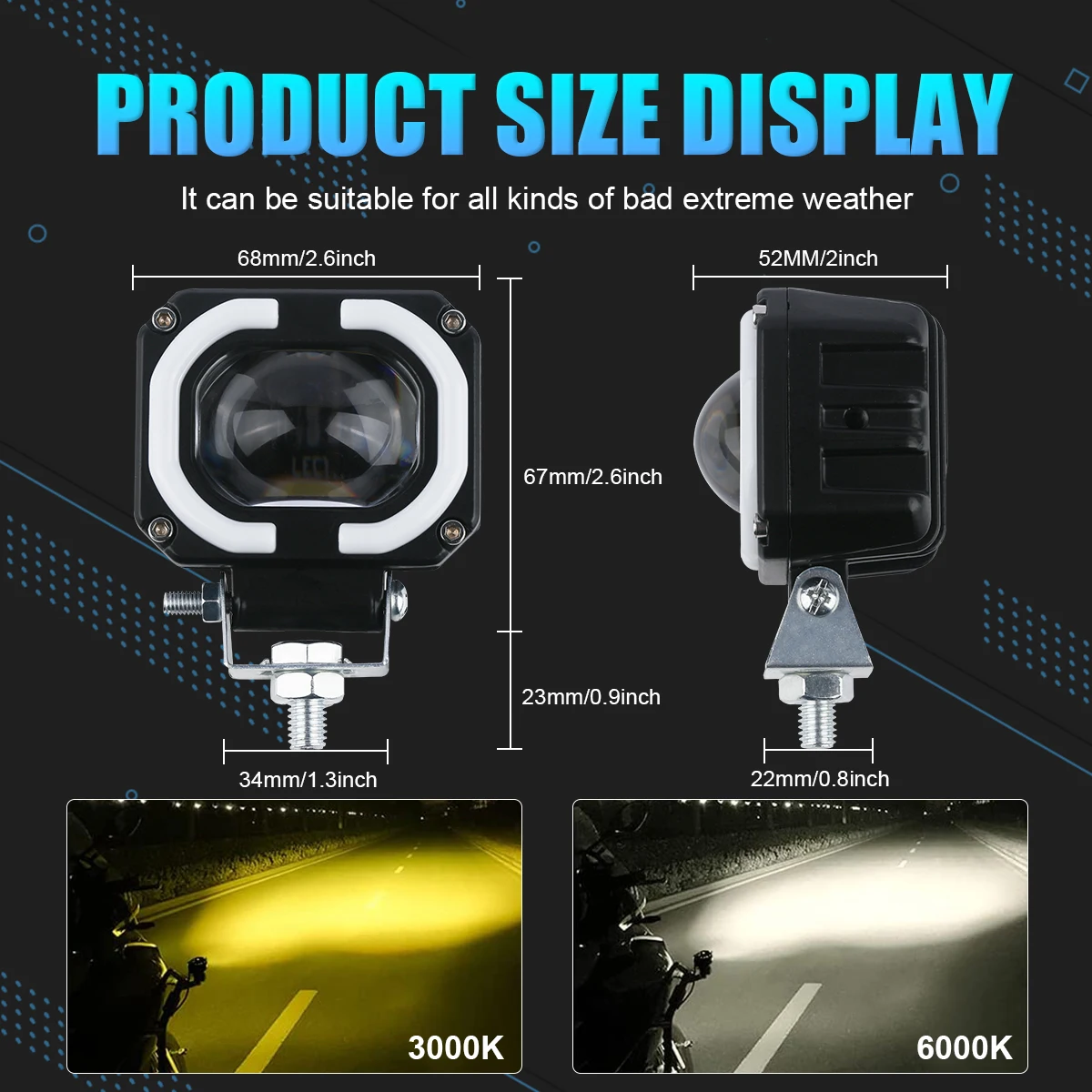 NLpearl 2PCS Motorcycle Fog Light Headlight Car Offroad Truck Angel Eyes LED light Portable Spotlights Driving Car Boat Light
