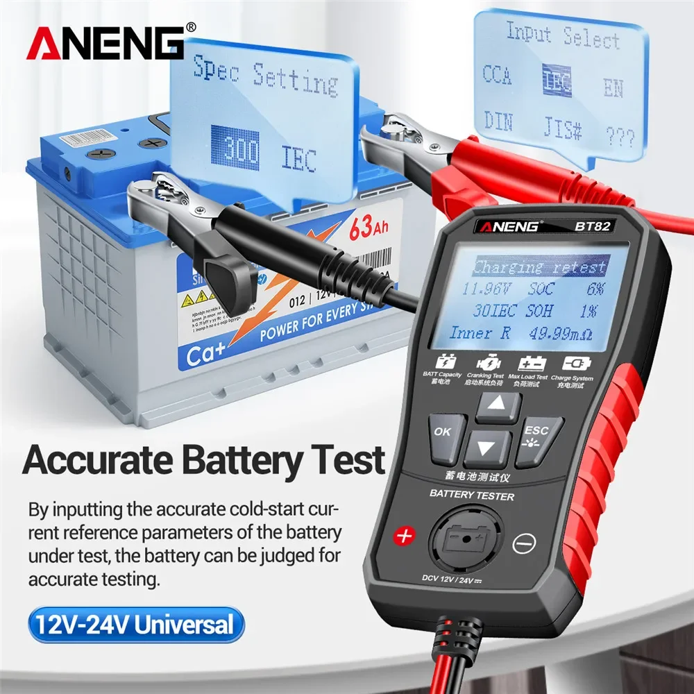 ANENG BT82 Portable Digital Car Battery Tester Circut Test Analyzer Battery Detector Auto Motorcycle Fault Testing Battery Tool