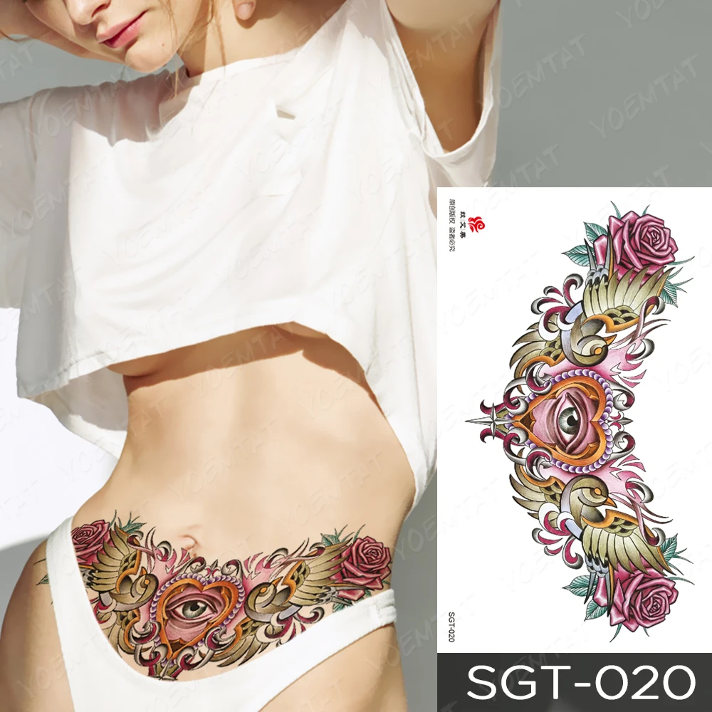 Chest Tattoo Stickers Mandala Color Gemstone Flower Waterproof Temporary Fake Tato Large Waist Shoulder Sexy Body Art Men Women