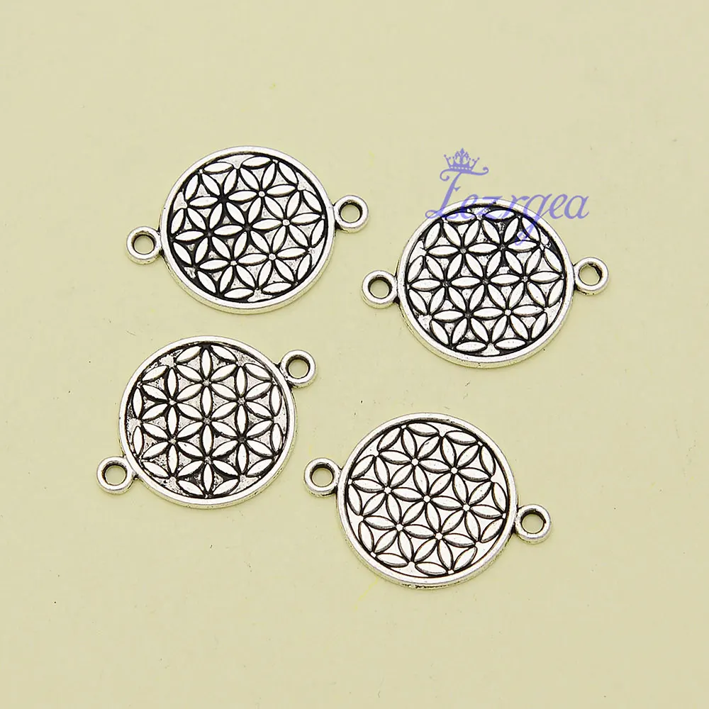 Antique Silver Plated Flower Of Life Charms Geometric Patterns Pendants For Diy Jewelry Making Findings Supplies Accessories