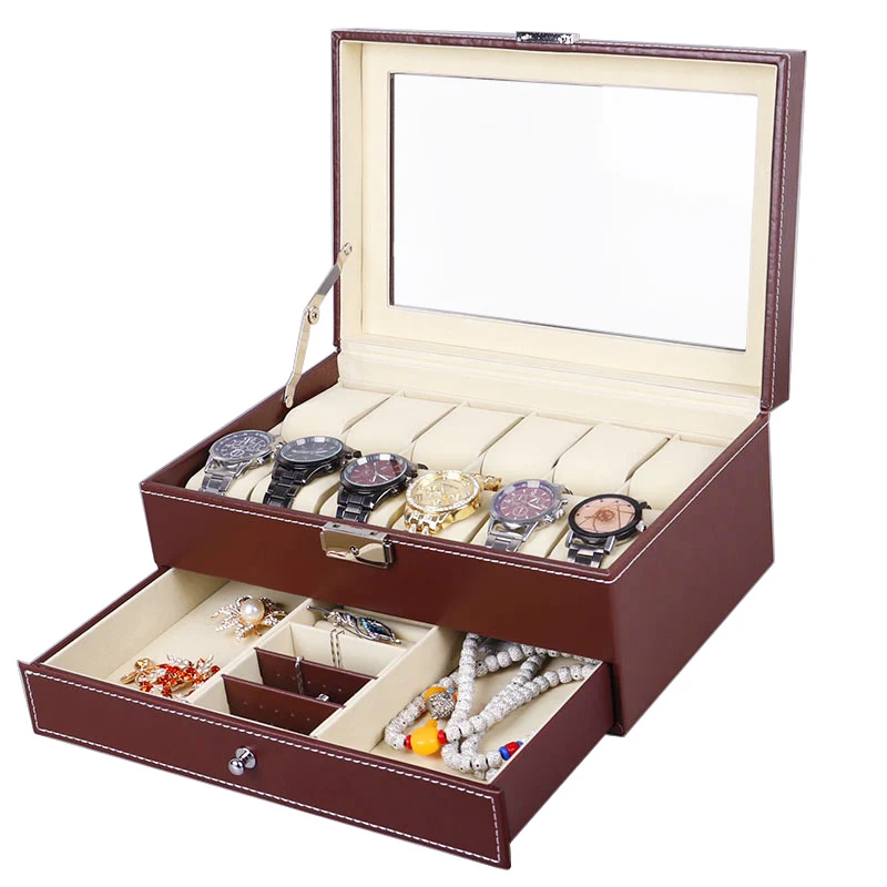 Luxury Double Layer Watch Box Organizer Men Black PU Leather Watch Case Holder Storage Box for Quartz Watches Gift Jewelry Box