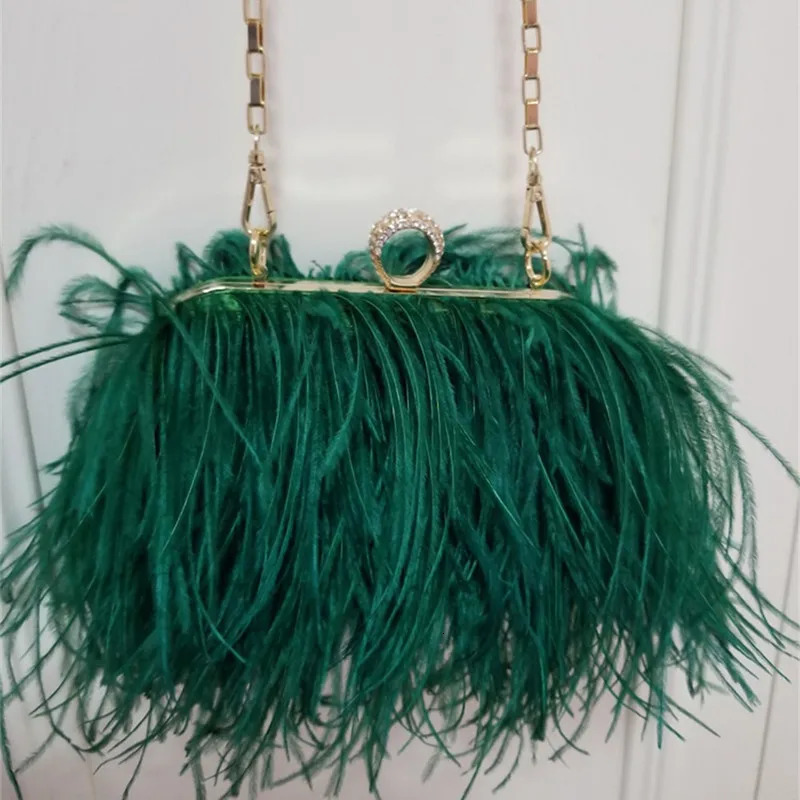 Womens handbag Ostrich Feather clutch shoulder bag Feathers Chain evening party clutch bag 241031