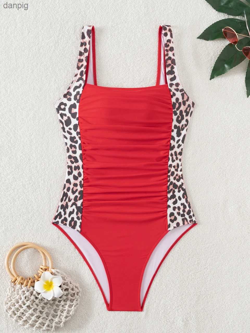 Women's Swimwear One Piece Leopard Swimsuit 2024 Women Slim Ruched Swimwear Women Backless Beach Bather Suit Female Bathing Swimming Bodysuit 2xl