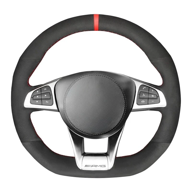 Anti-Slip Black Suede Car Steering Wheel Braid Cover For Mercedes-Benz A45 AMG W205 C43 C63S AMG CLA45 CLS63 AMG GLC 43 63 AMG