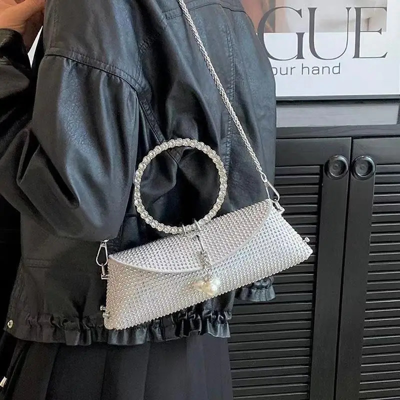 Diamond handbag womens wedding handbag sparkling Rhinestone ball party bride sparkling evening clutch square handbag 241031