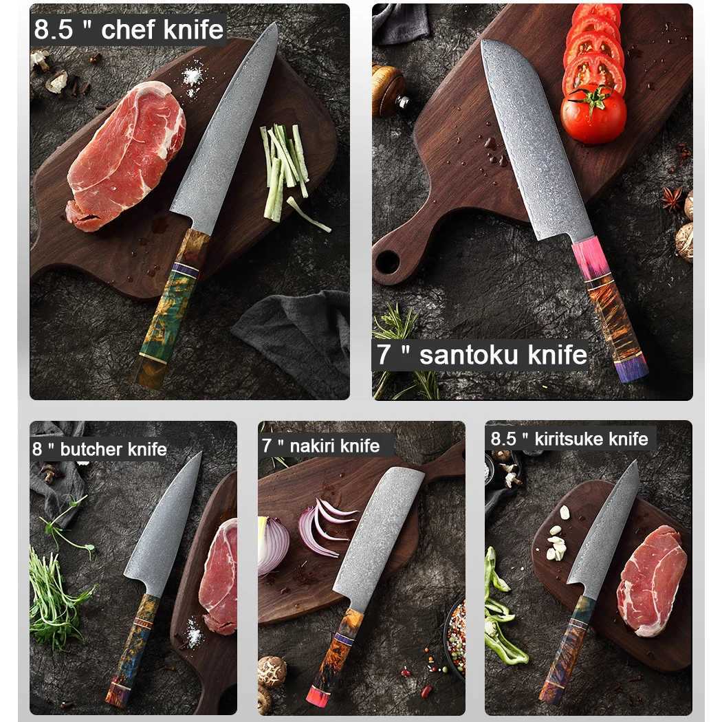 XITUO Damascus Kitchen Knife Set Chef Nakiri Knife 67 Layers Japanese Damascus Steel Chef Knife Sharp Blade Colorful Wood X241102