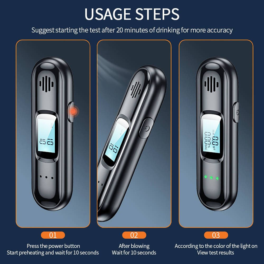 Portable Non-contact Alcohol Tester Breathalyzer Rechargeable With LED Screen Digital Display Automatic Breath Alcohol Tester