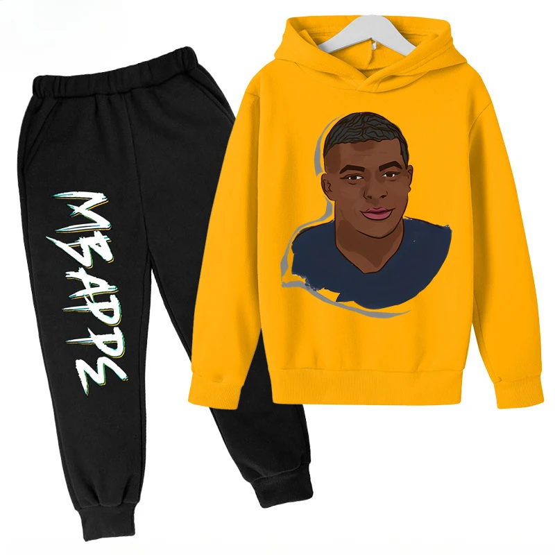 Spring and Autumn Mbappe Printed Children's Hoodie Set Sweatshirt Pants 2-piece Sportswear Set for Boys and Girls Kids Clothes