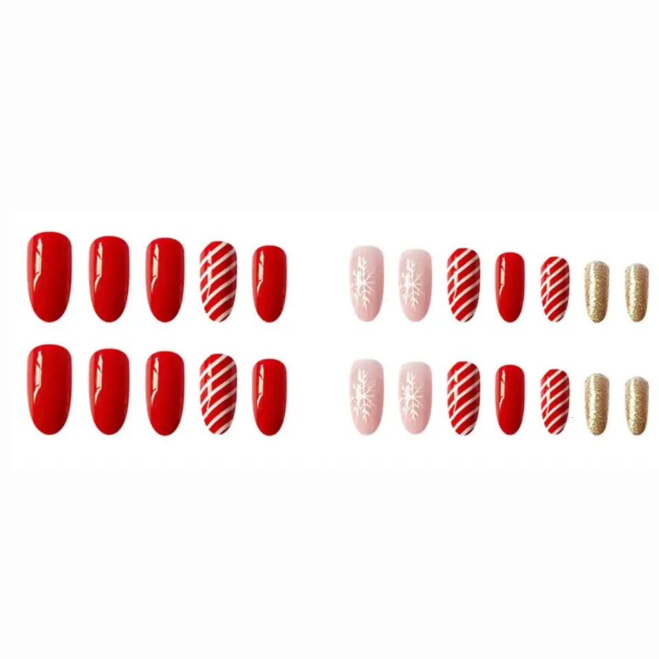 Golden glittering snowflake Christmas false nail a set of 24 glittering nail tips complete gel nail set for holiday decoration 241031
