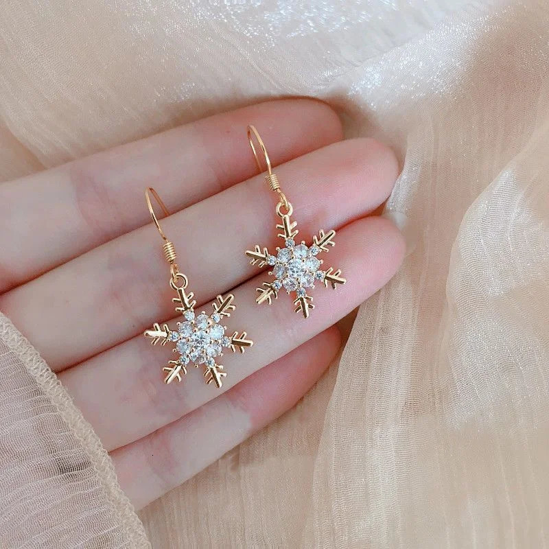 Senlissi - 925 sterling silver white snowflake stud earrings cubic zirconia jewelry womens fashion Christmas earrings gift 241031