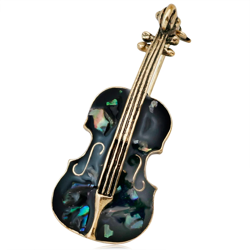 Musical Instrument Enamel Brooches New Style Guitar Violin Jewelry Luxurious Metal Badge Lapel Pins for Women Bag Brooch