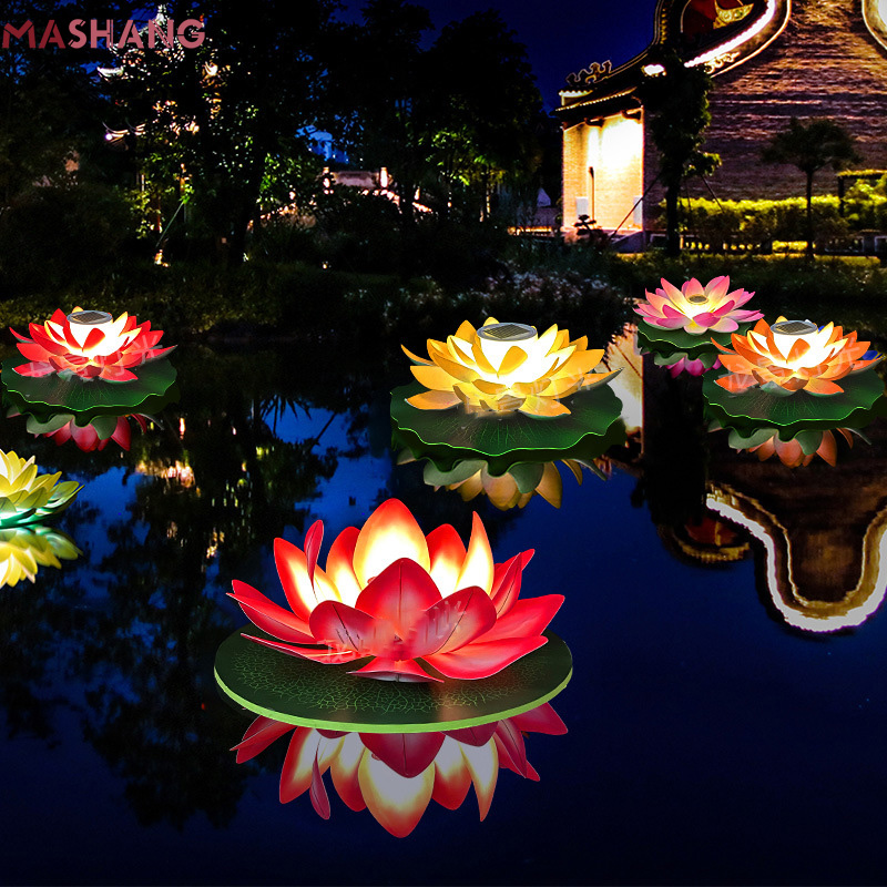 Solar Led Floating Flower Light Artificial Lotus Fountain Pond Pool Garden Lamp Outdoor Waterproof Decor for Patio Fish Tank