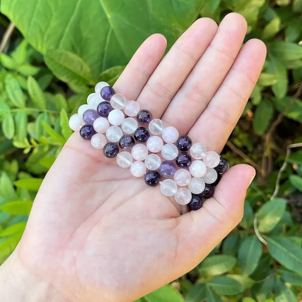Crystal Healing Bracelet Amethyst Clear Quartz Rose Quartz 8 mm Round Healing Crystals (Stretch Bracelet, Gemstone Bracelet)