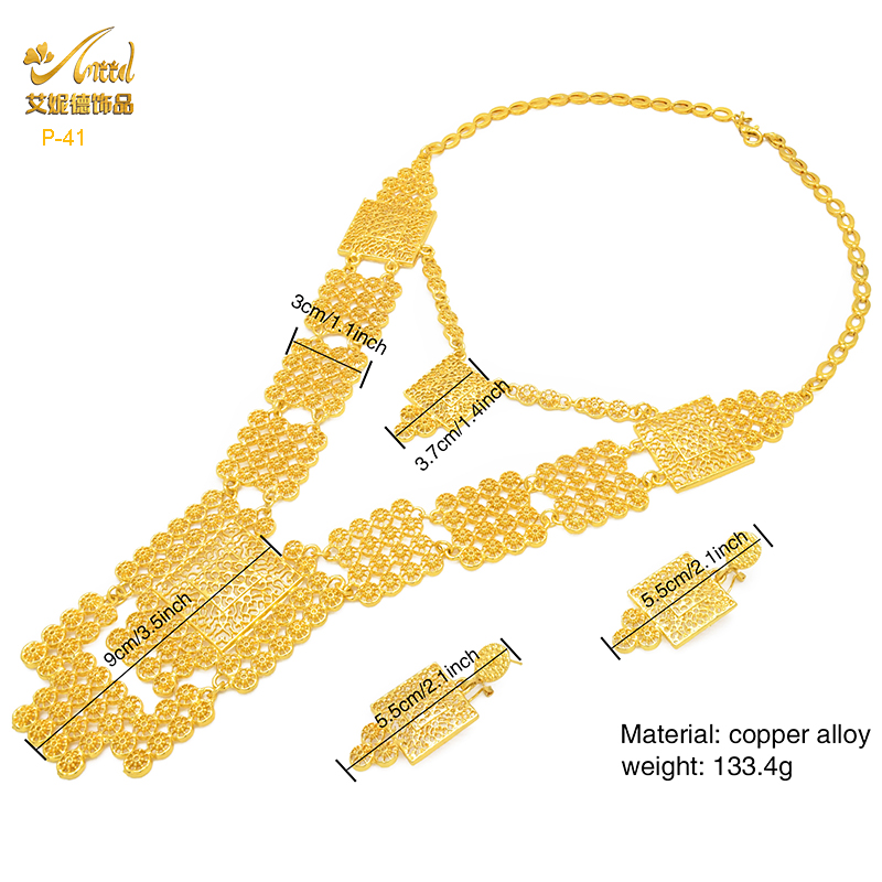ANIID African 24K Gold Color Jewelry Sets Wedding Dubai Necklace Earrings For Women Nigerian Indian Bridal 2PCS Set Party Gifts