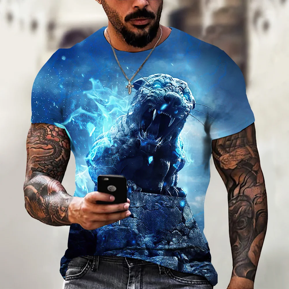 Tiger Fighting Animal Beast Fierce T-shirt 3d Print T Shirt Summer Men's Oversized new 2025 Short Sleeve Tops Tees Men's Designer Clothes