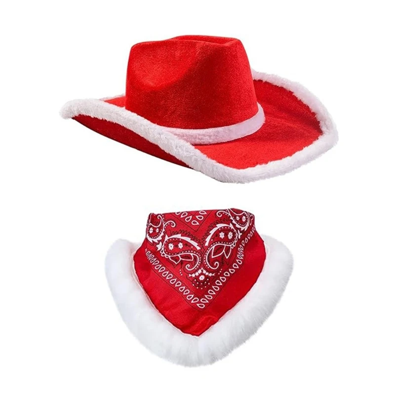 Santa Party Christmas Luminous Cowboy Hat Western Red Felt Hats Wide Brim Cowgirl Hat Hat For Women Men Dropshipping