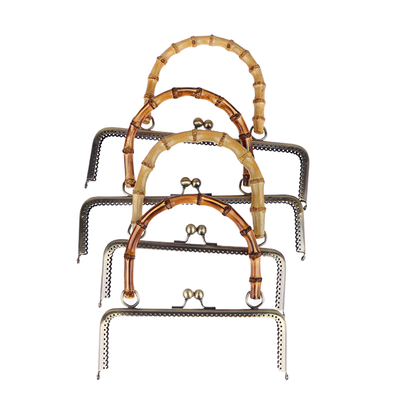 1Pcs Vintage Metal Purse Bag Frame Kiss Clasp Lock With Bamboo Handle Jewelry Clasps Sewing Fasteners Purse Making Supplies smile