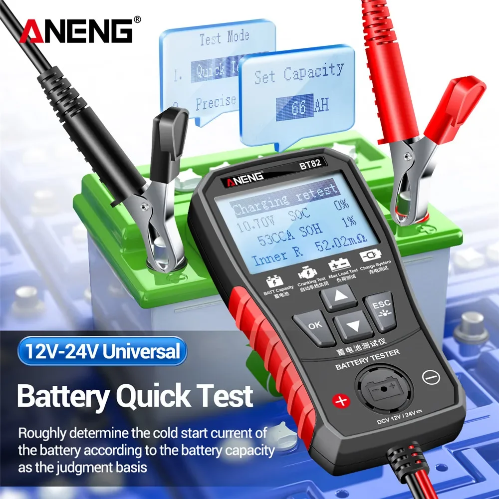 ANENG BT82 Portable Digital Car Battery Tester Circut Test Analyzer Battery Detector Auto Motorcycle Fault Testing Battery Tool