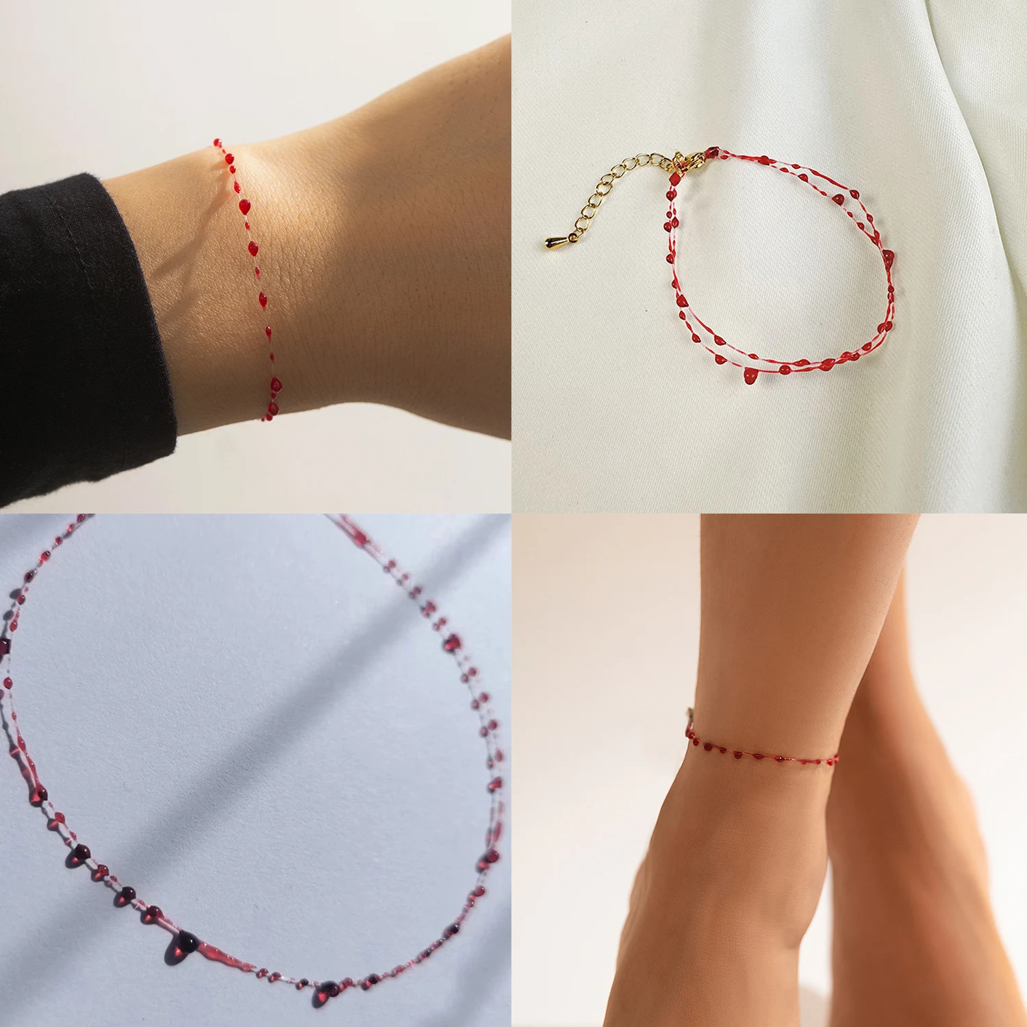 Punk Gothic Thin Blood Drop Bracelets Necklace for Women Girls Personality Short Necklace Cosplay Jewelry Halloween Decoration