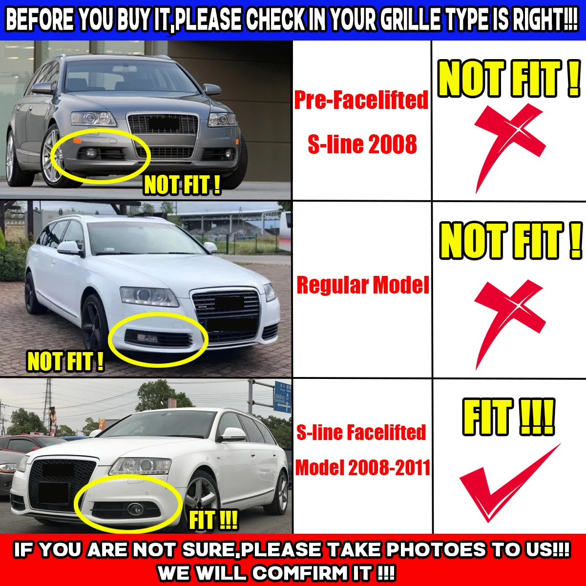 For Audi A6 C6 S-line S-Facelifted 2008-2011 Front Bumper Fog Light Lamp Grille Cover Honeycomb 4F0807681Q01C