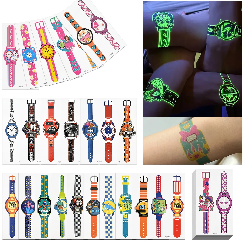 10Pcs Kids Luminou Watch Temporary Tattoos Mixed Style Water Transfer Sticker Glow In The Dark Party Supplie Gifts For Children*