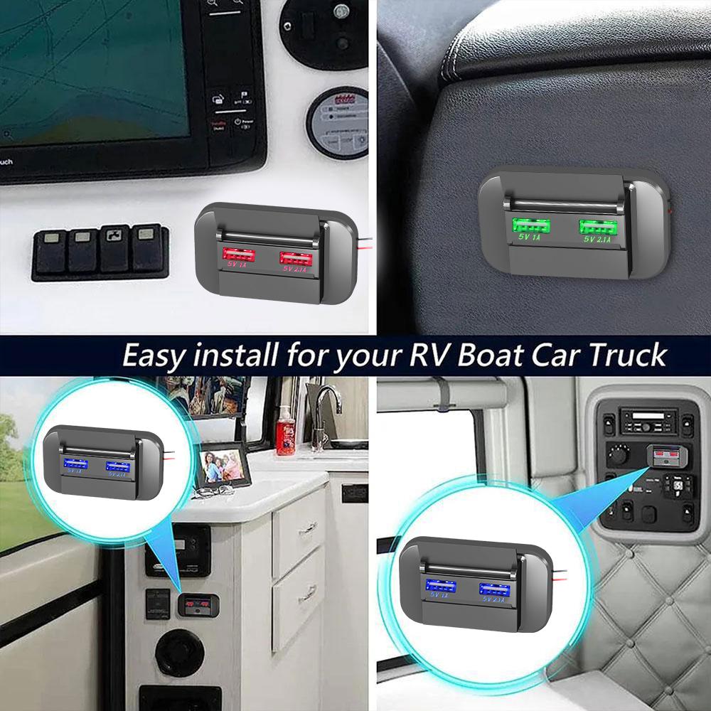 3.1A Socket USB Charger Dual 5V PD Type C For Motorcycle Auto Truck ATV Boat Car RV Bus Power Adapter Outlet Dustproof smile