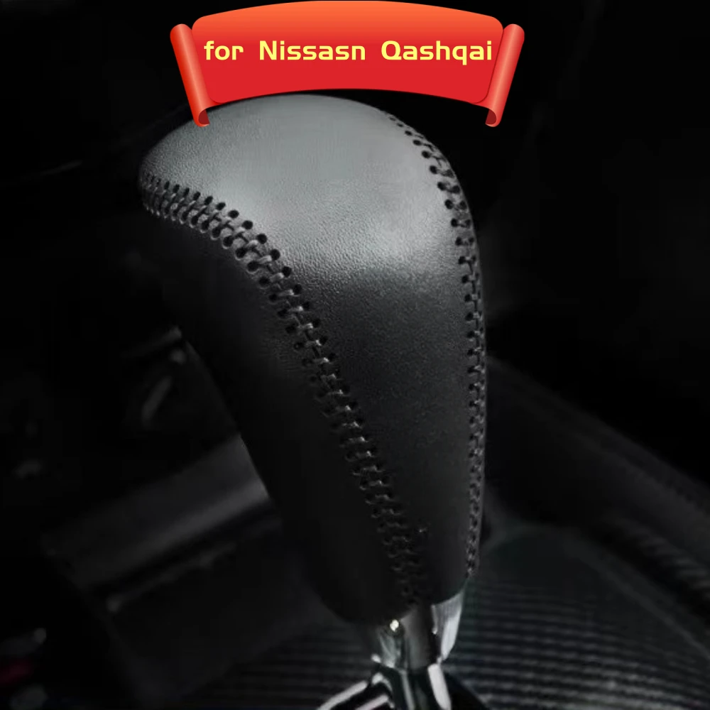 Car Leather Knob Cover Gear Head Shift Knob Gear Collars Case for Nissan Qashqai J11 2016 - 2020 X-Trail XTrail T32 2014 - 2021