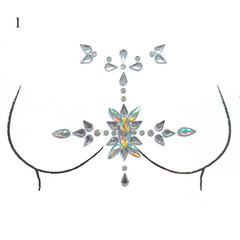 Women 3D Body Rhinestones Chest Acrylic Diamond Makeup Tattoo Sticker Face Jewels Self Adhesive Music Festival Decor DIY Beauty