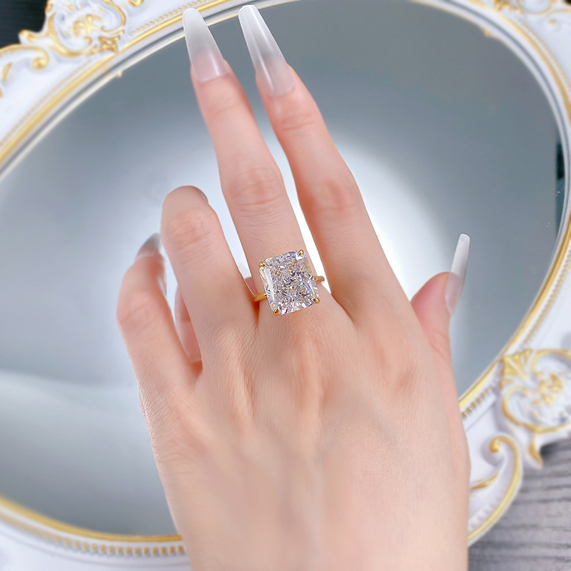 Choucong Brand 10CT Large White Moissanite Diamond Elegant Luxury Jewelry Solitaire Real 100% 925 Sterling Silver Radiant Cut Party Women Wedding Band