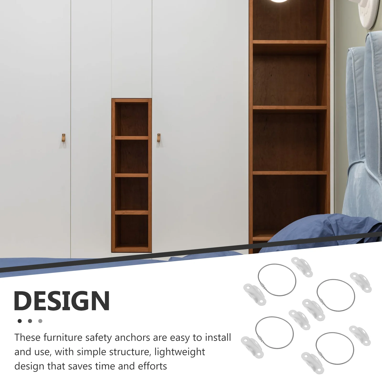 4 Sets Furniture Wall Anchors Furniture Straps Bookcase Cabinet Anchors for Baby Proofing