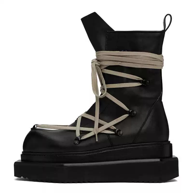 Lace pentacle Trendy COWHID Genuine Leather Thick Sole platform Rock Boots