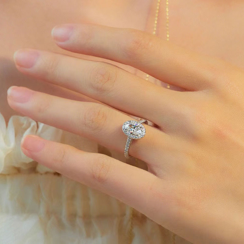 S925 Sterling Silver Wedding Rings Luxury Jewelry Oval Cut Lab White Moissanite Diamond Gemstones Elegant Party Women Fashion Accessories Engagement B