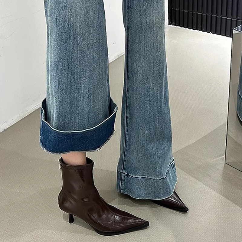 Spring Autumn Women Ankle Boots Fashion Pointed Toe Thin High Heel Ladies Dancing Party Stripper Shoes